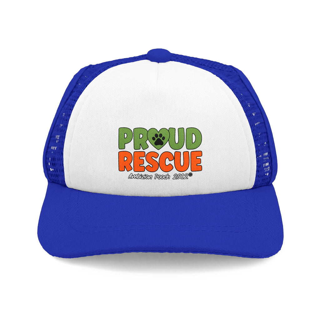 Proud Rescue Trucker Doggy Hat - Retro Embroidered Foam Cap for Dogs