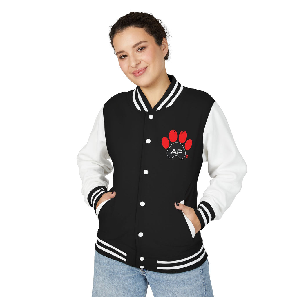 Dog Mom Paw Print Embroidered Varsity Jacket