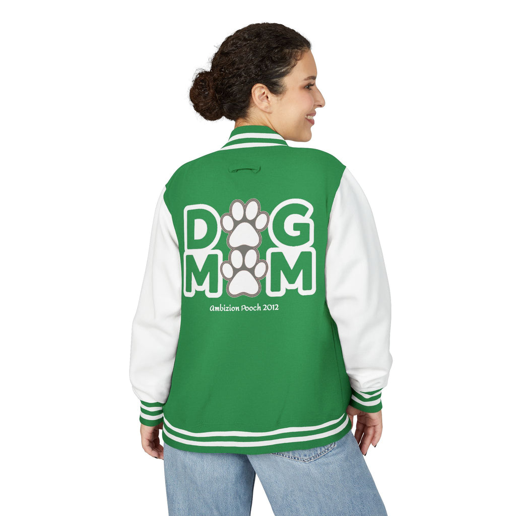 Dog Mom Paw Print Embroidered Varsity Jacket
