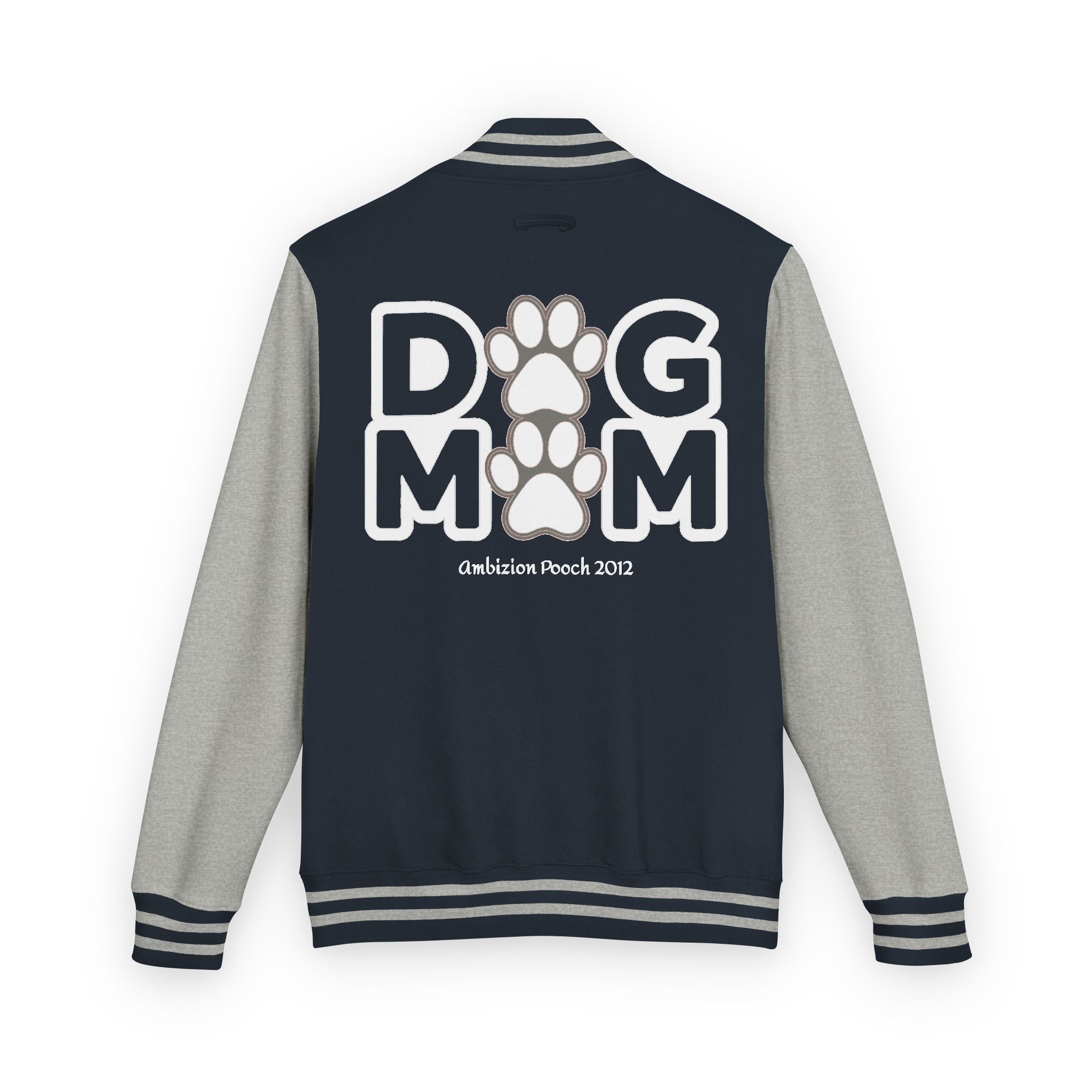 Dog Mom Paw Print Embroidered Varsity Jacket