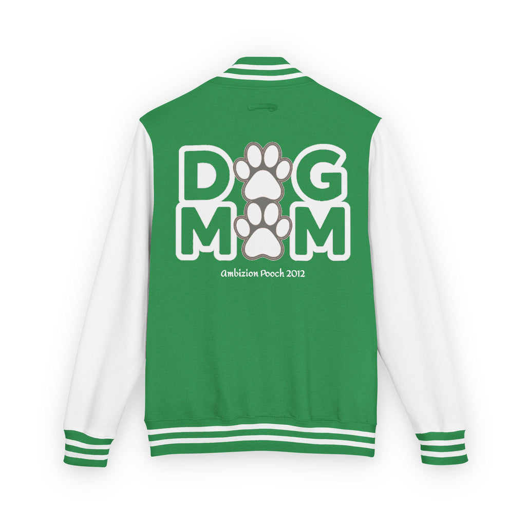Dog Mom Paw Print Embroidered Varsity Jacket