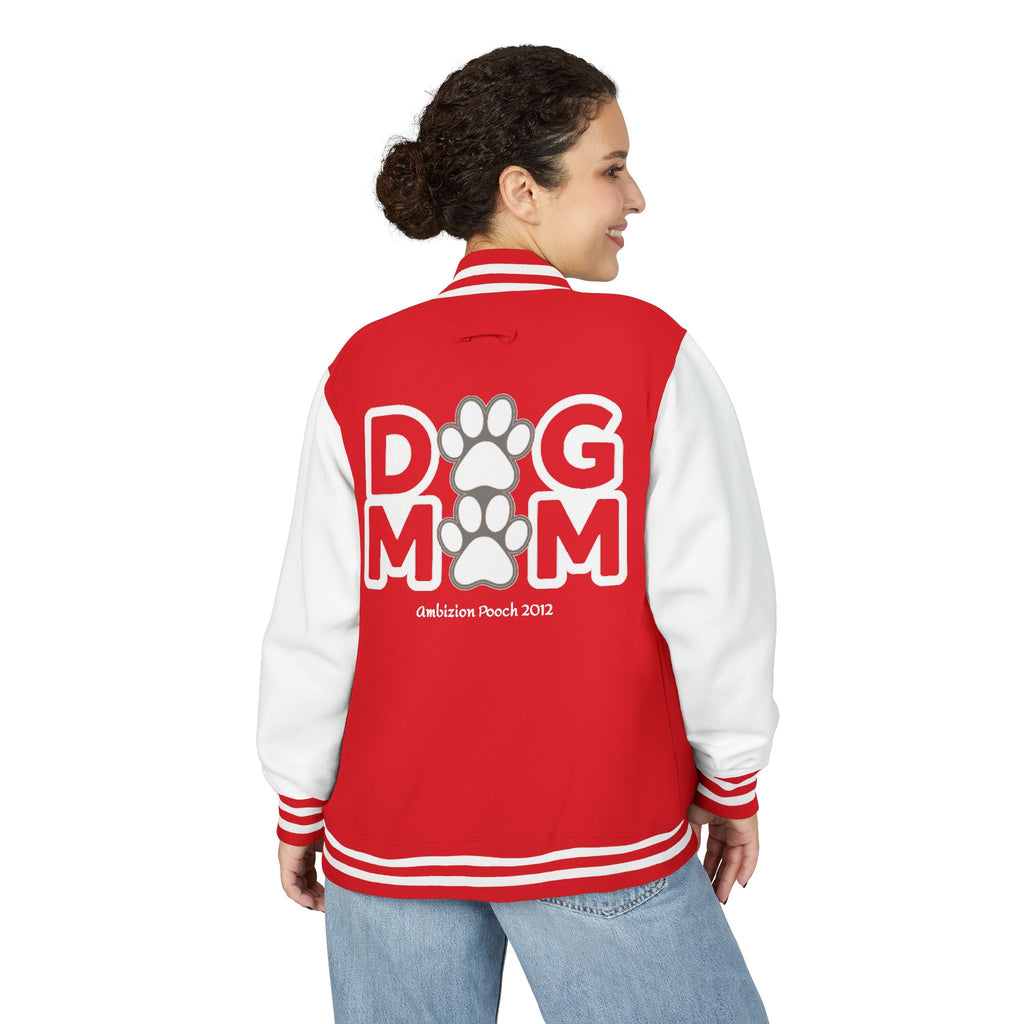 Dog Mom Paw Print Embroidered Varsity Jacket