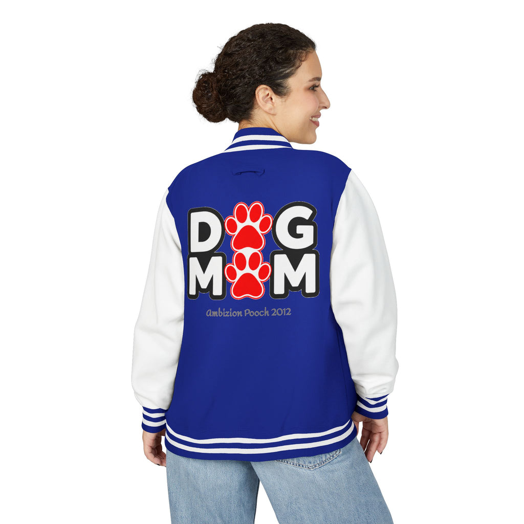 Dog Mom Paw Print Embroidered Varsity Jacket