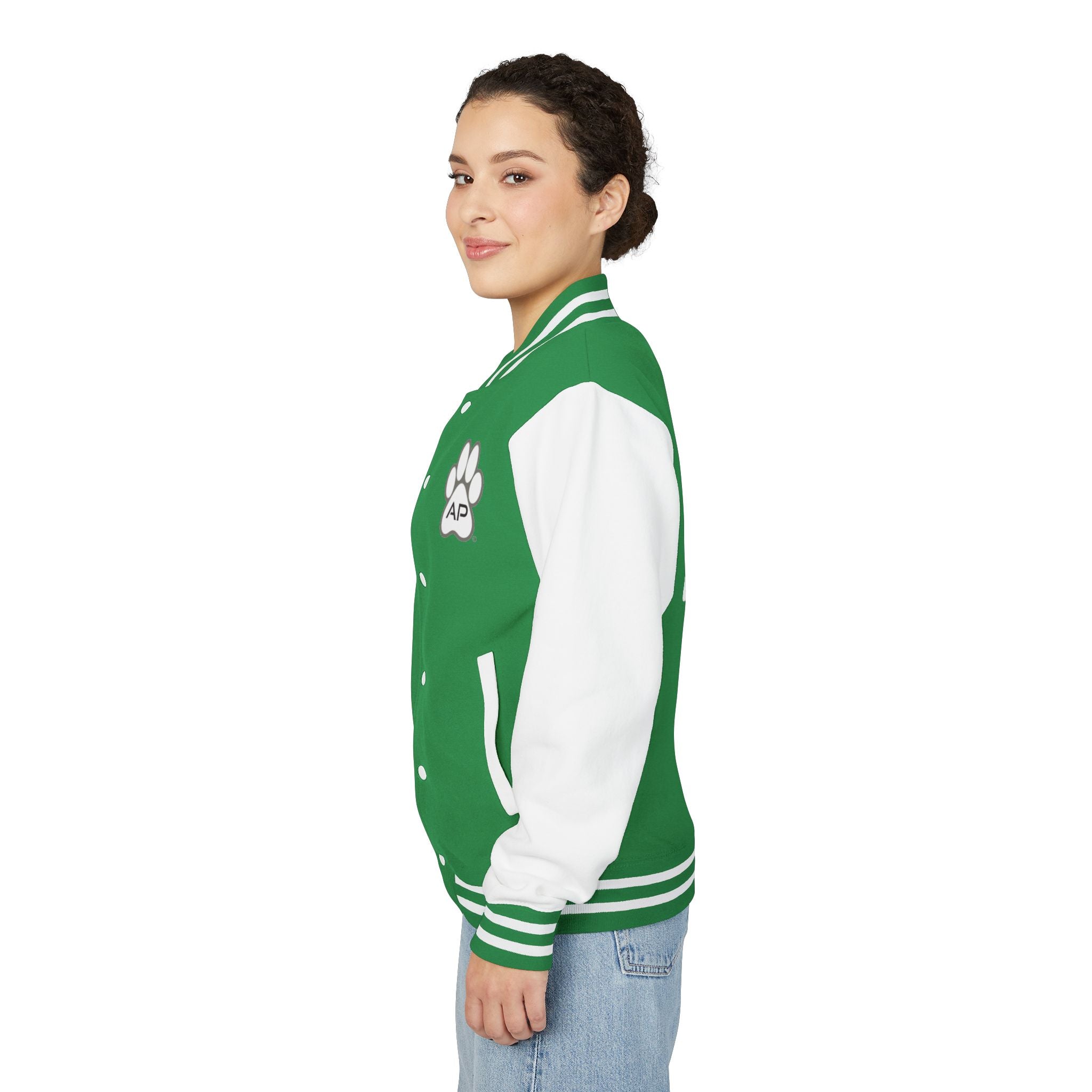 Dog Mom Paw Print Embroidered Varsity Jacket