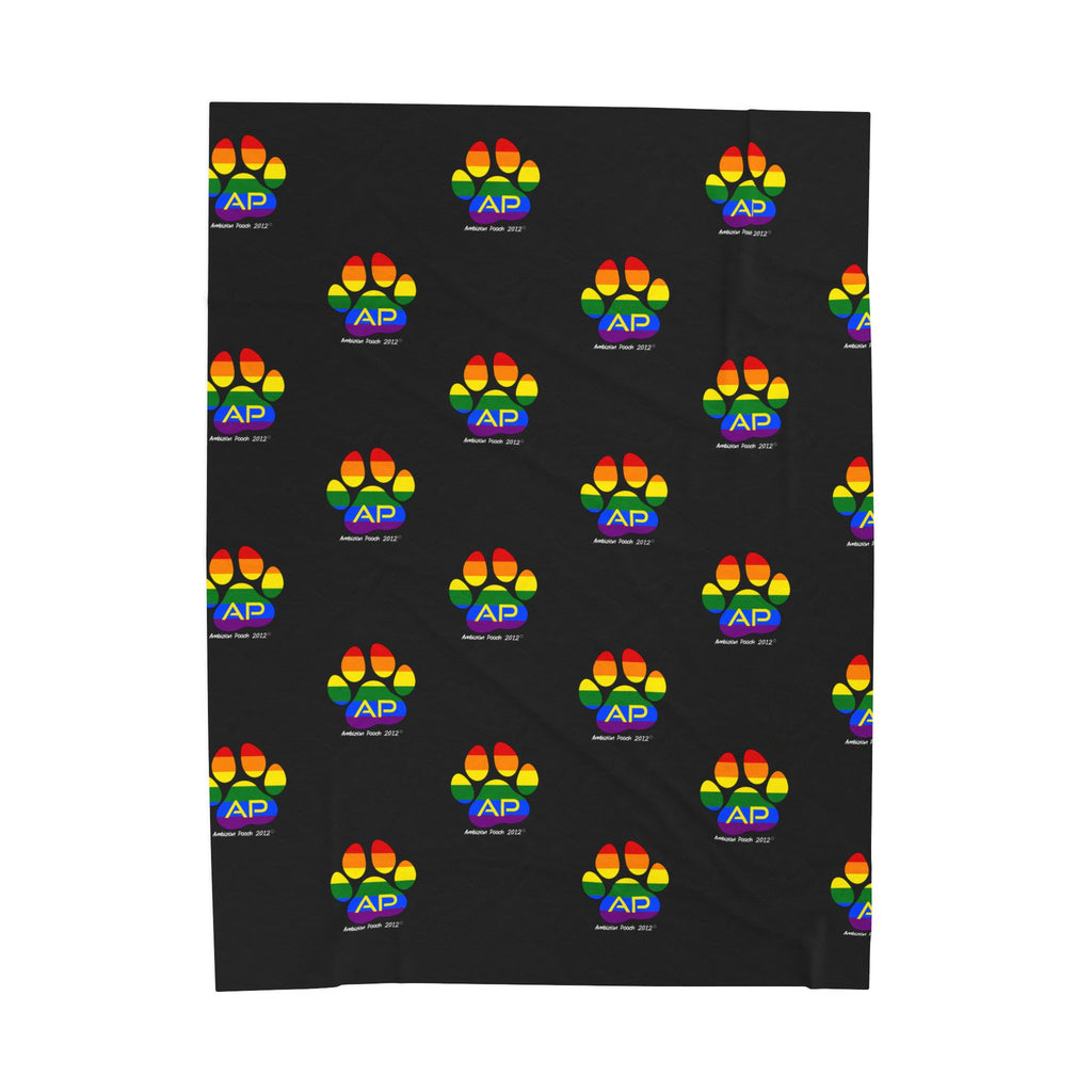 Ambizion Pooch Rainbow Paw Monogram Velveteen Plush Doggy Blanket (LGBTQ)