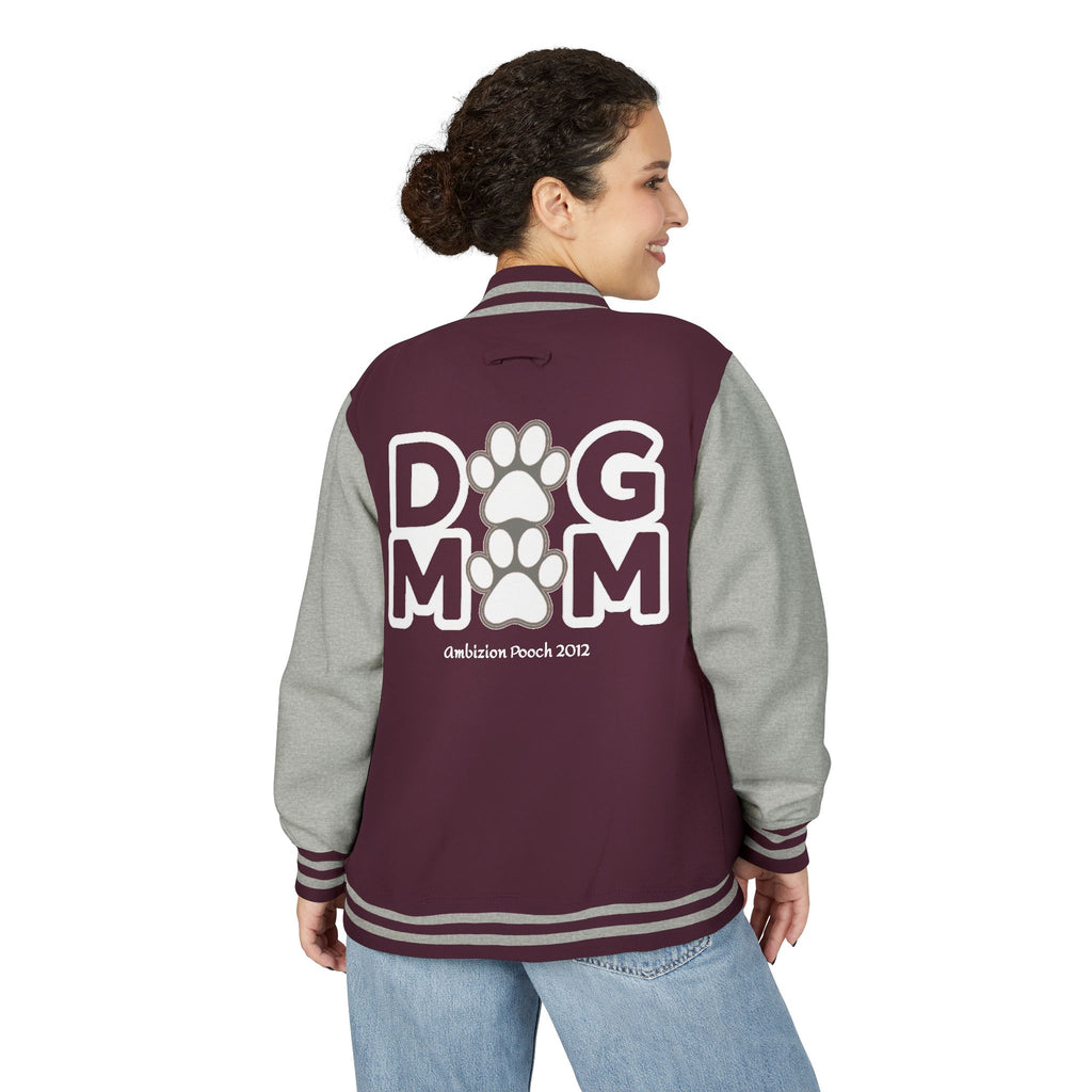 Dog Mom Paw Print Embroidered Varsity Jacket