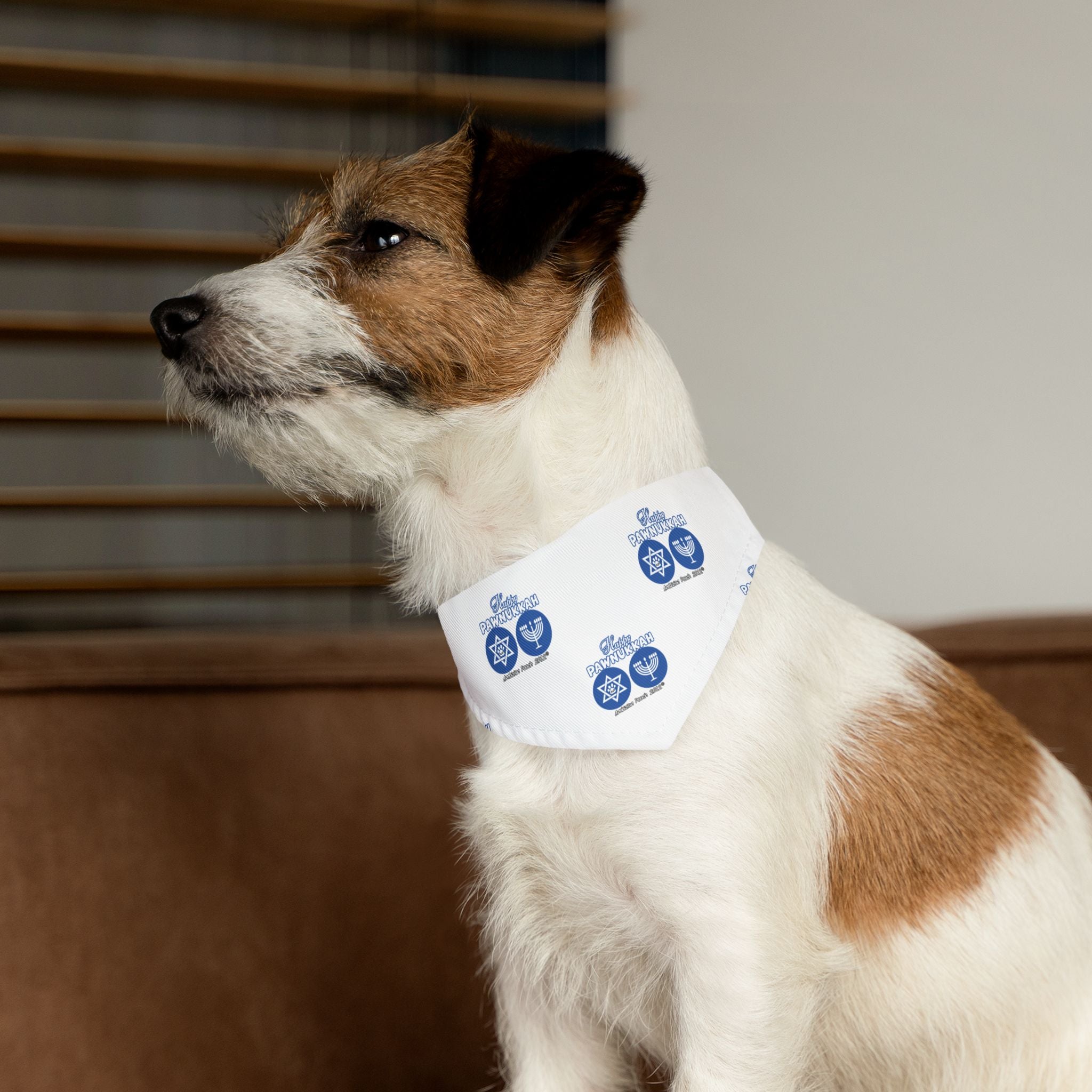 Happy Pawnukkah Doggie Bandana Collar - White