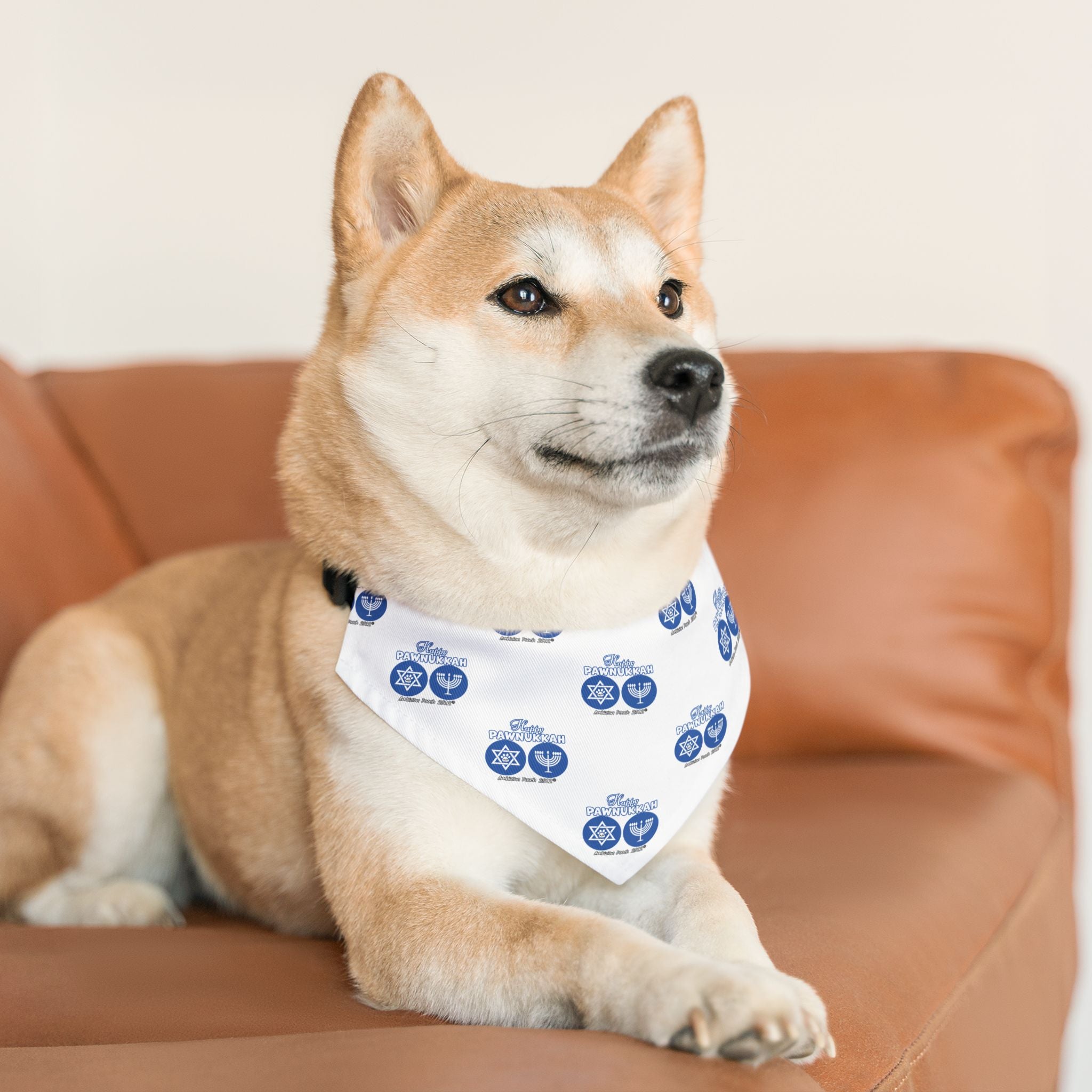 Happy Pawnukkah Doggie Bandana Collar - White