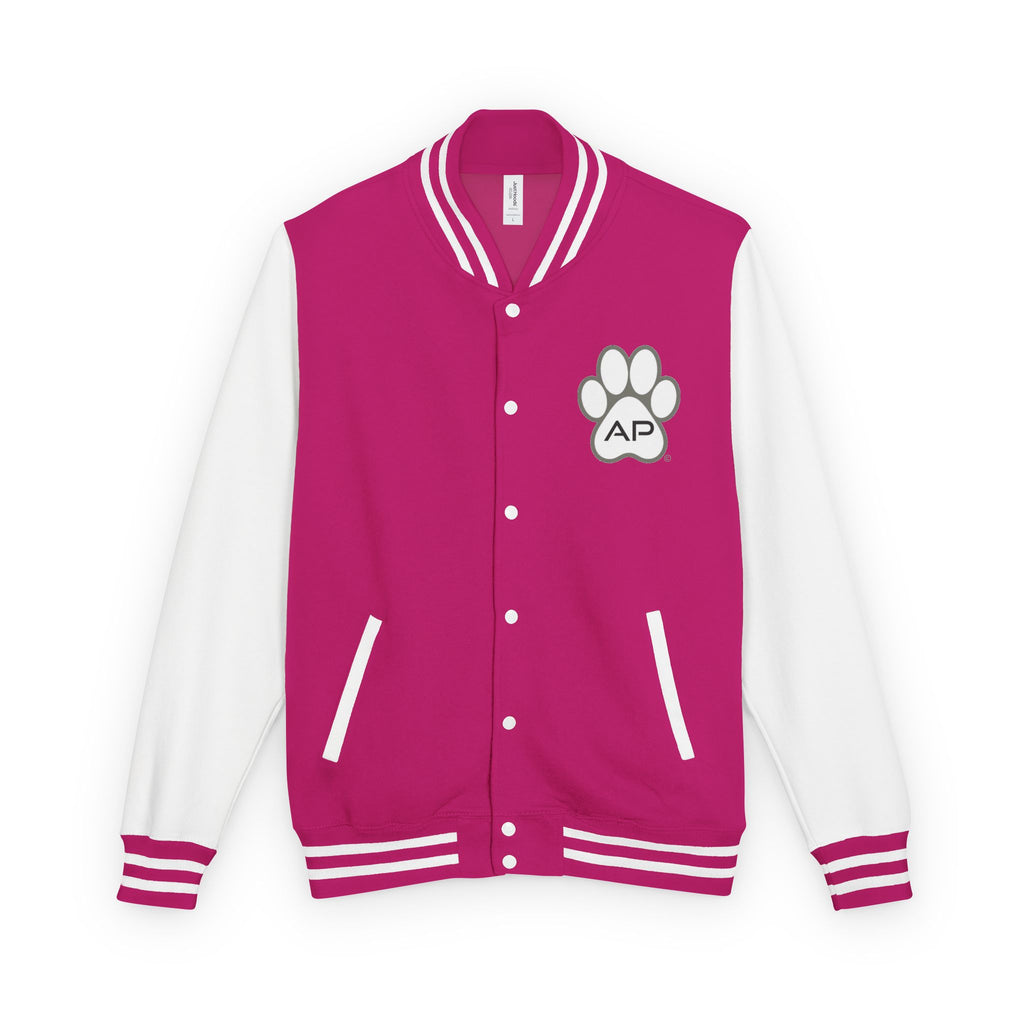 Dog Mom Paw Print Embroidered Varsity Jacket