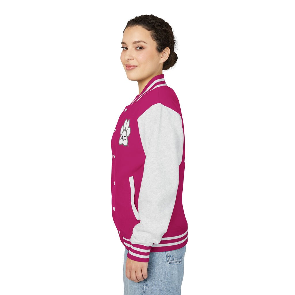 Dog Mom Paw Print Embroidered Varsity Jacket