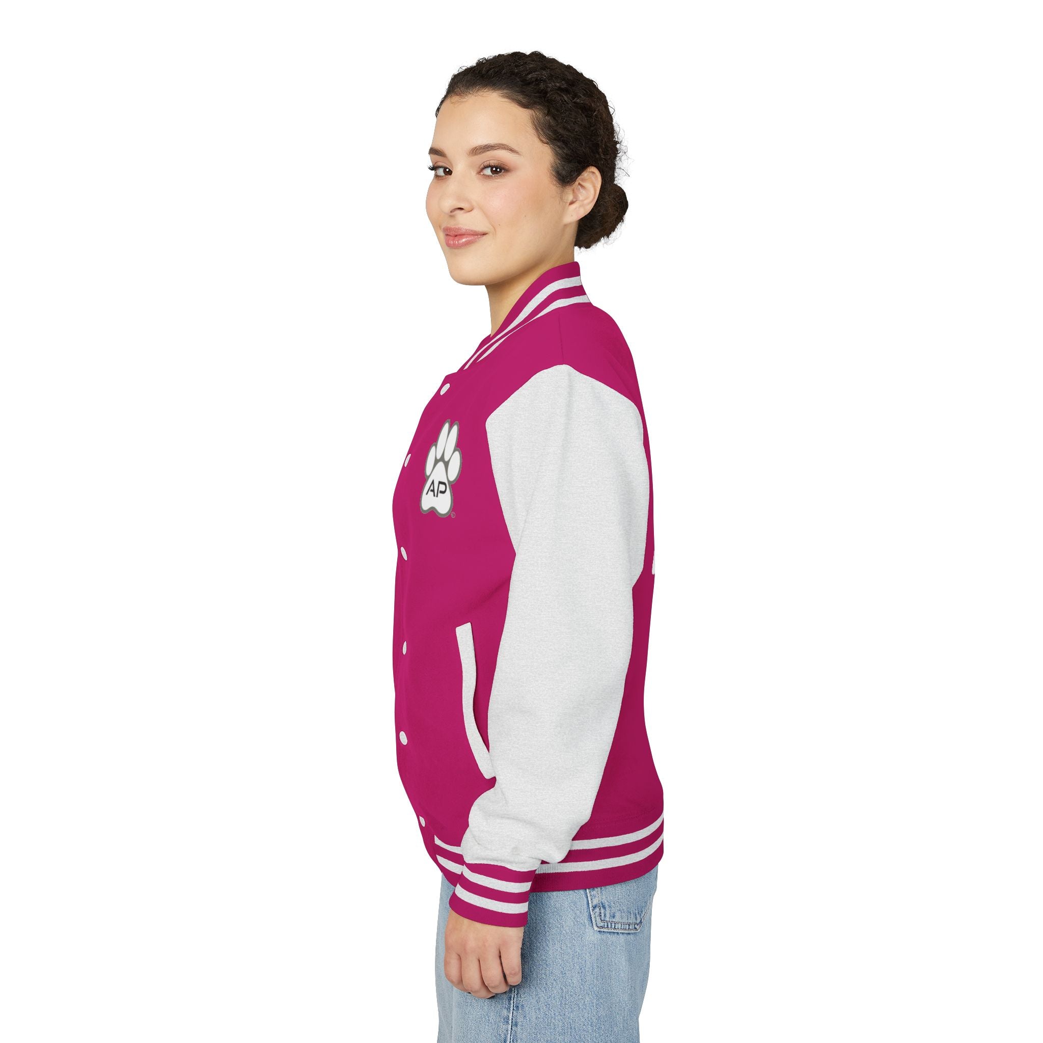 Dog Mom Paw Print Embroidered Varsity Jacket