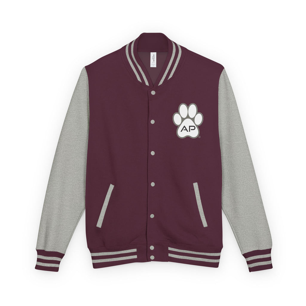 Dog Mom Paw Print Embroidered Varsity Jacket