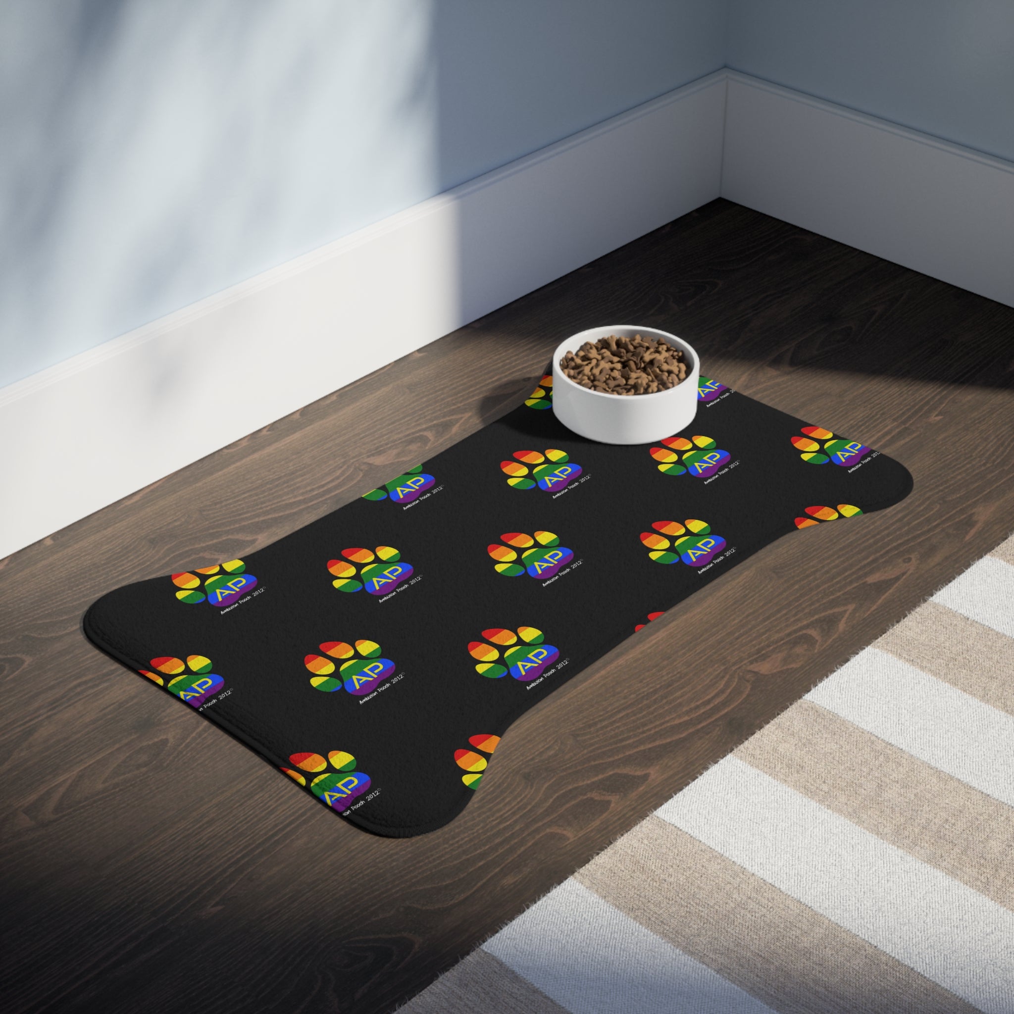 Ambizion Pooch Rainbow Paw Monogram Pet Feeding Mat Black (LGBTQ)