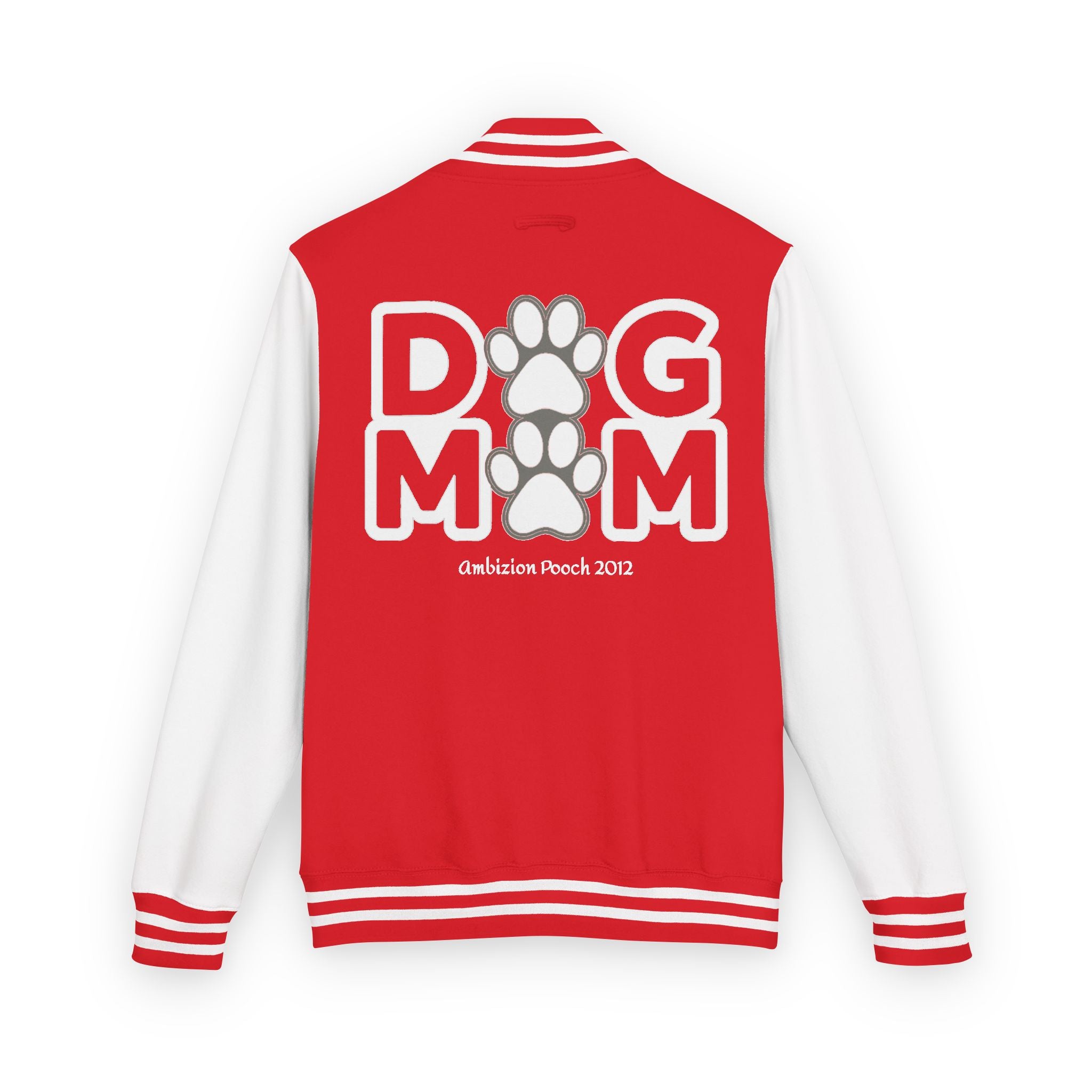 Dog Mom Paw Print Embroidered Varsity Jacket