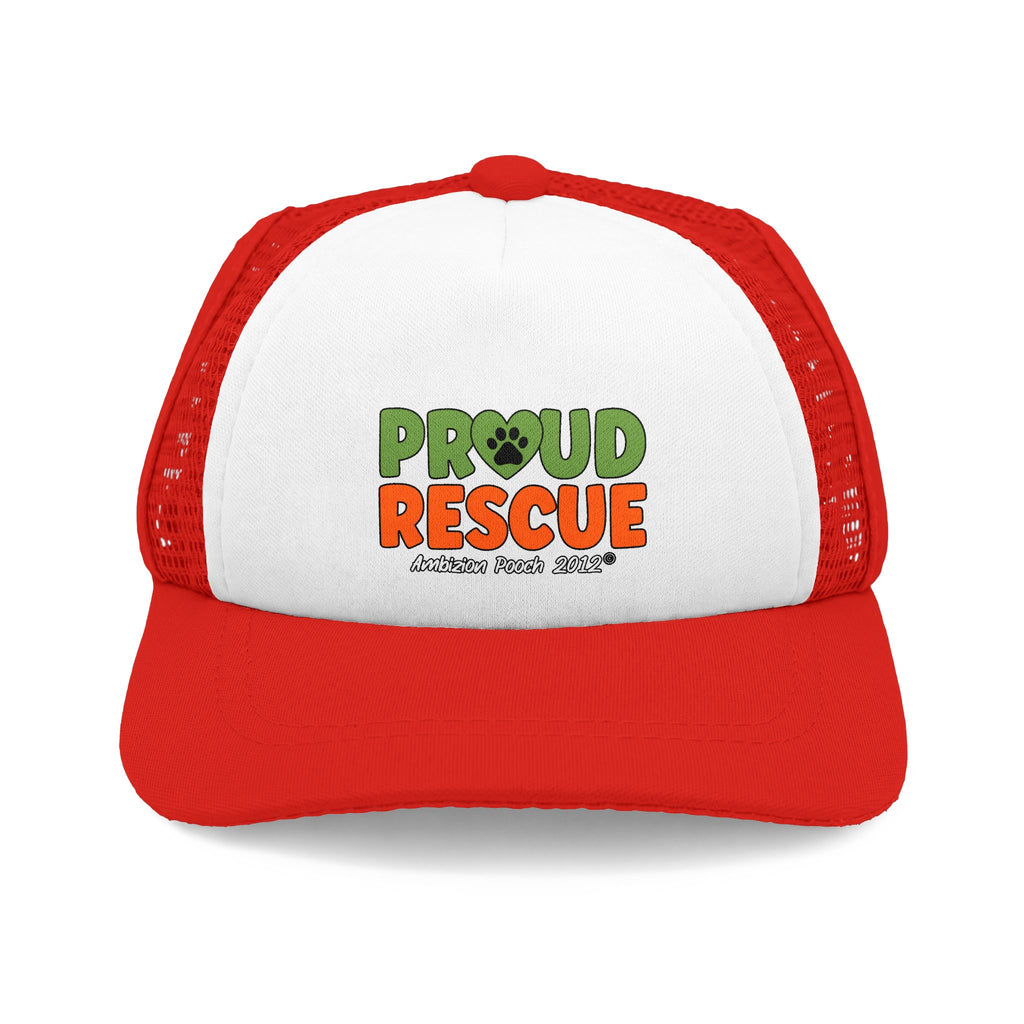 Proud Rescue Trucker Doggy Hat - Retro Embroidered Foam Cap for Dogs