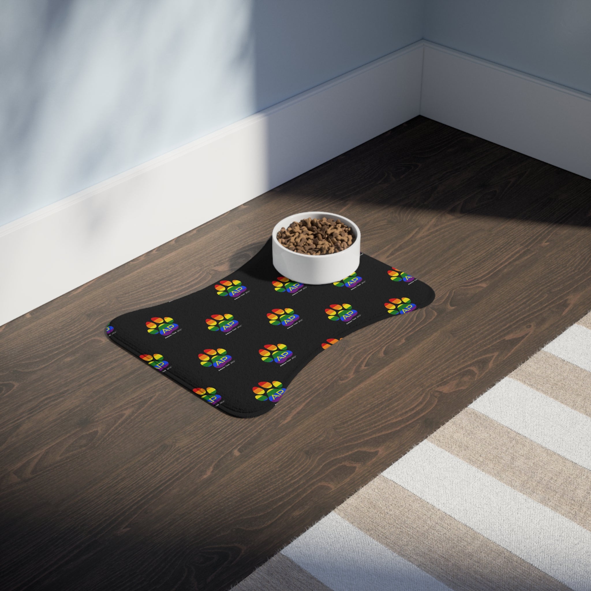 Ambizion Pooch Rainbow Paw Monogram Pet Feeding Mat Black (LGBTQ)