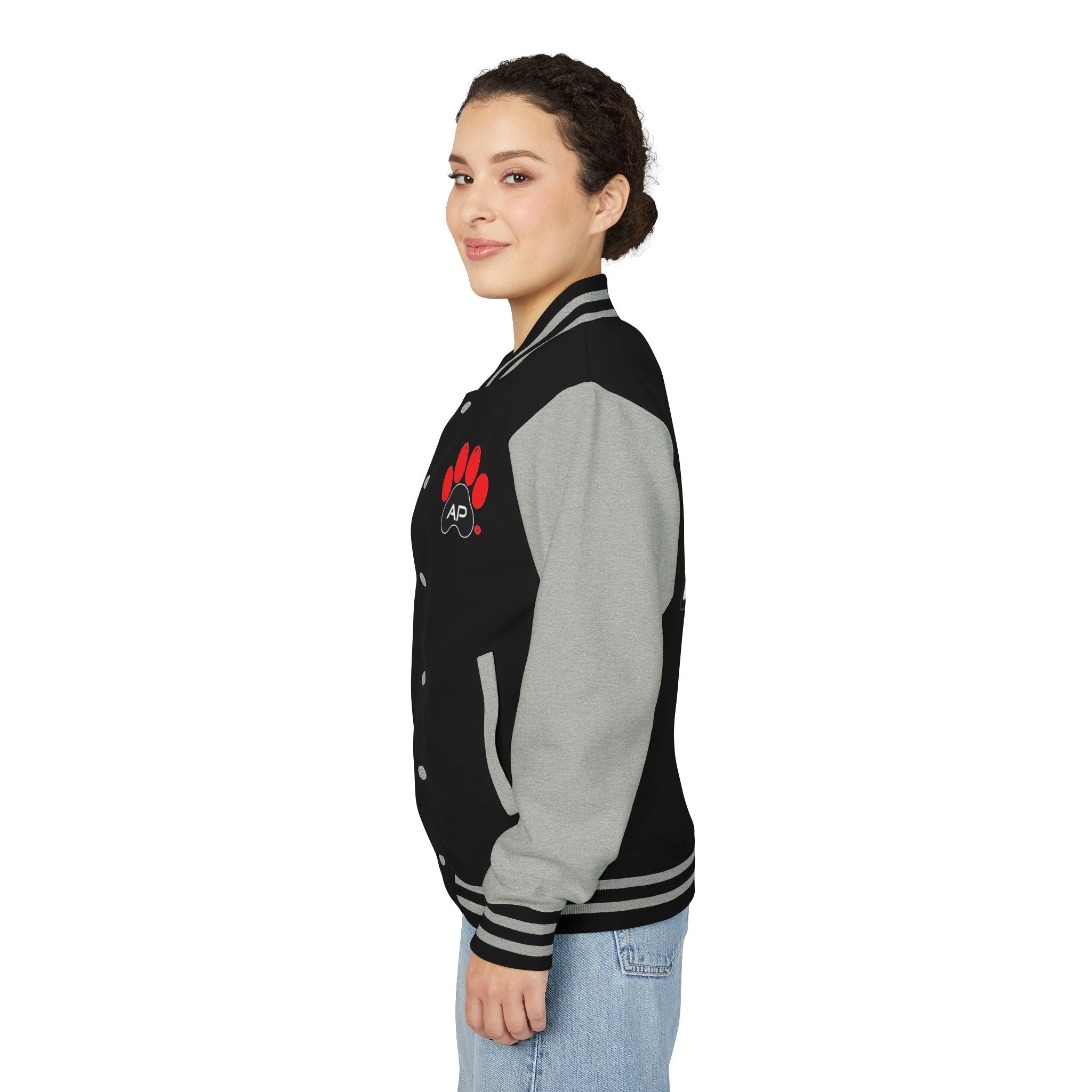 Dog Mom Paw Print Embroidered Varsity Jacket