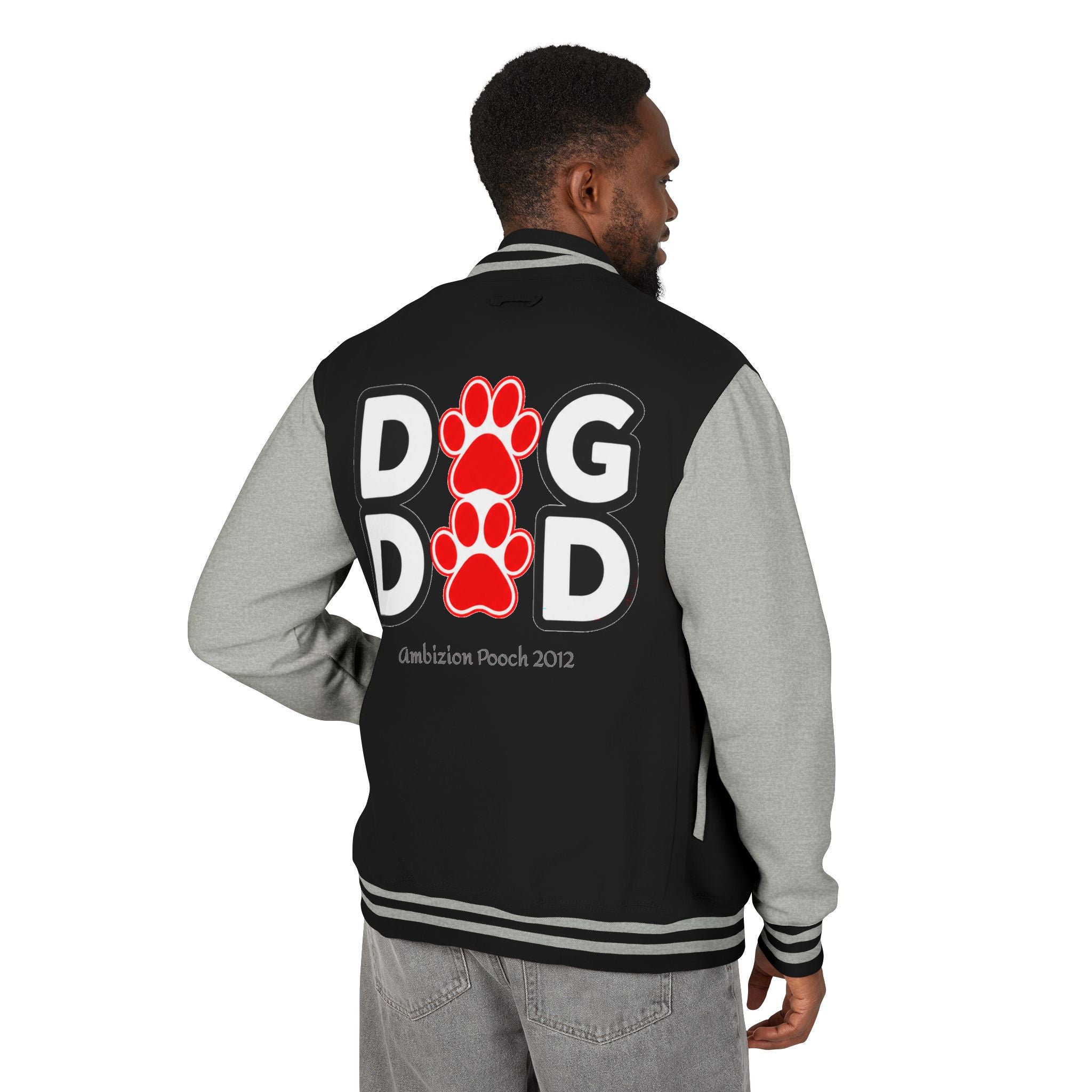 Dog Dad Paw Print Embroidered Varsity Jacket