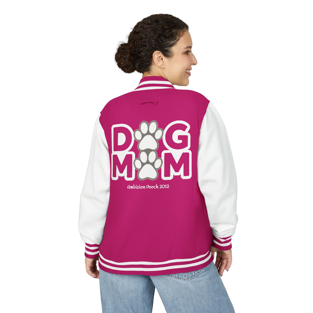 Dog Mom Paw Print Embroidered Varsity Jacket