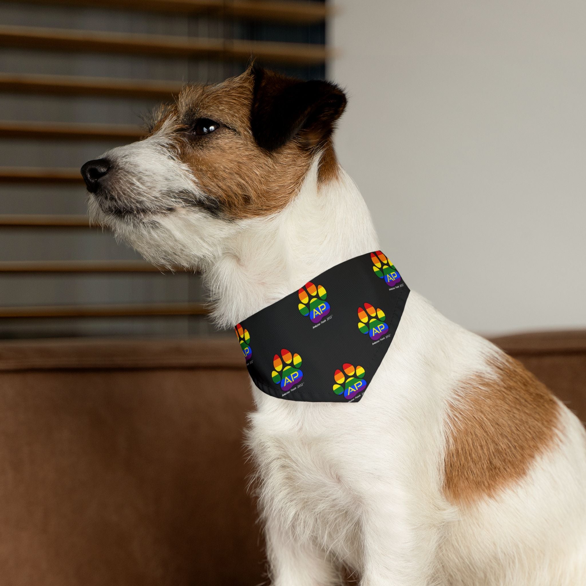 Ambizion Pooch Rainbow Paw Monogram Pet Bandana Collar White (LGBTQ)