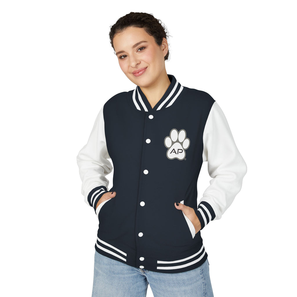 Dog Mom Paw Print Embroidered Varsity Jacket