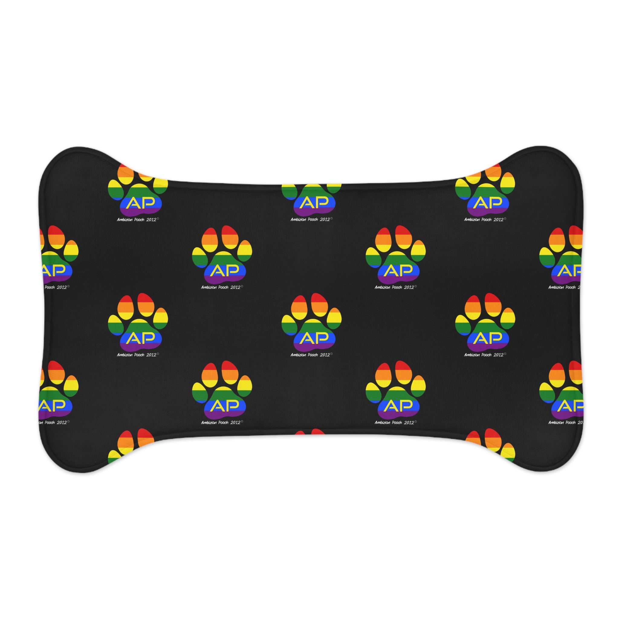 Ambizion Pooch Rainbow Paw Monogram Pet Feeding Mat Black (LGBTQ)