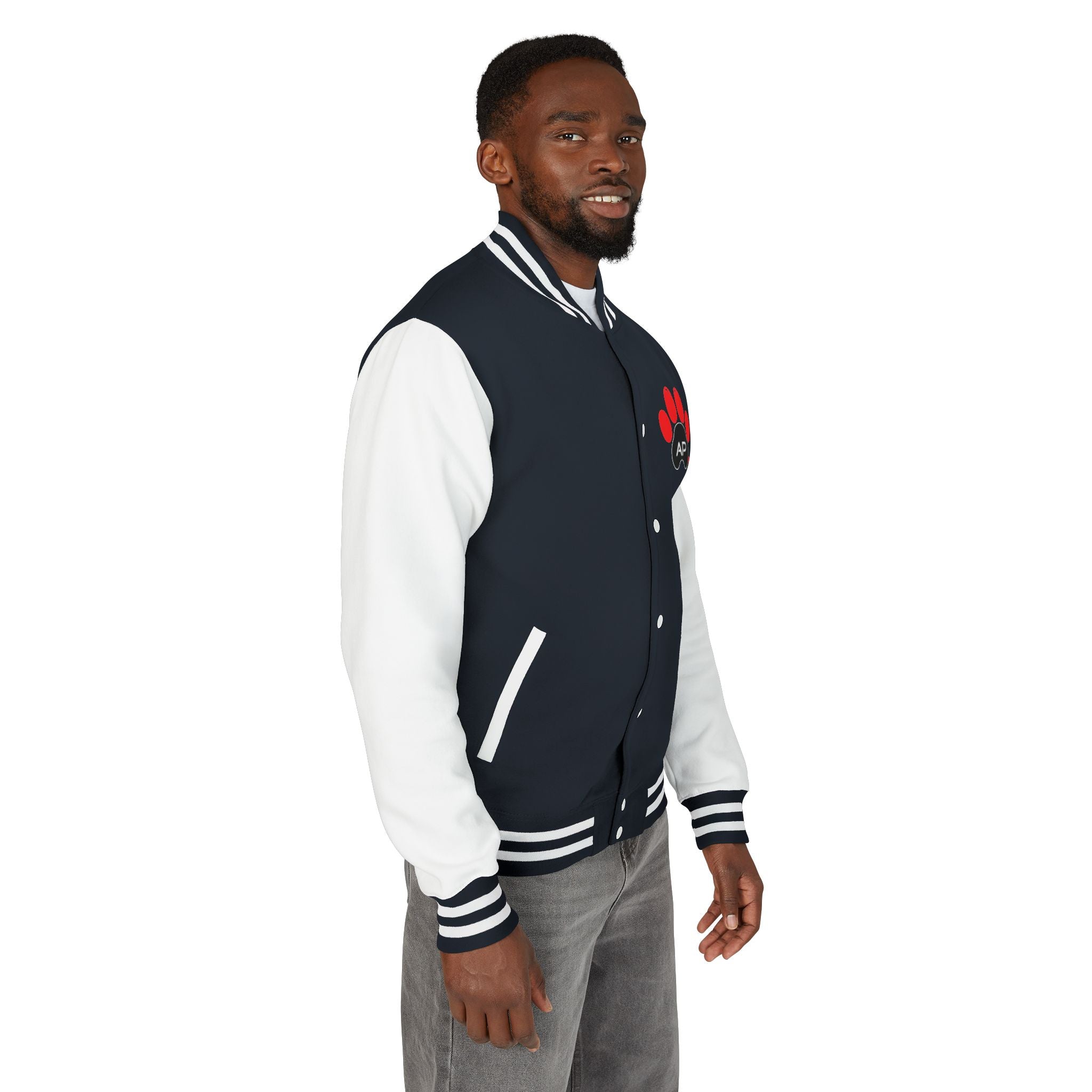Dog Dad Paw Print Embroidered Varsity Jacket
